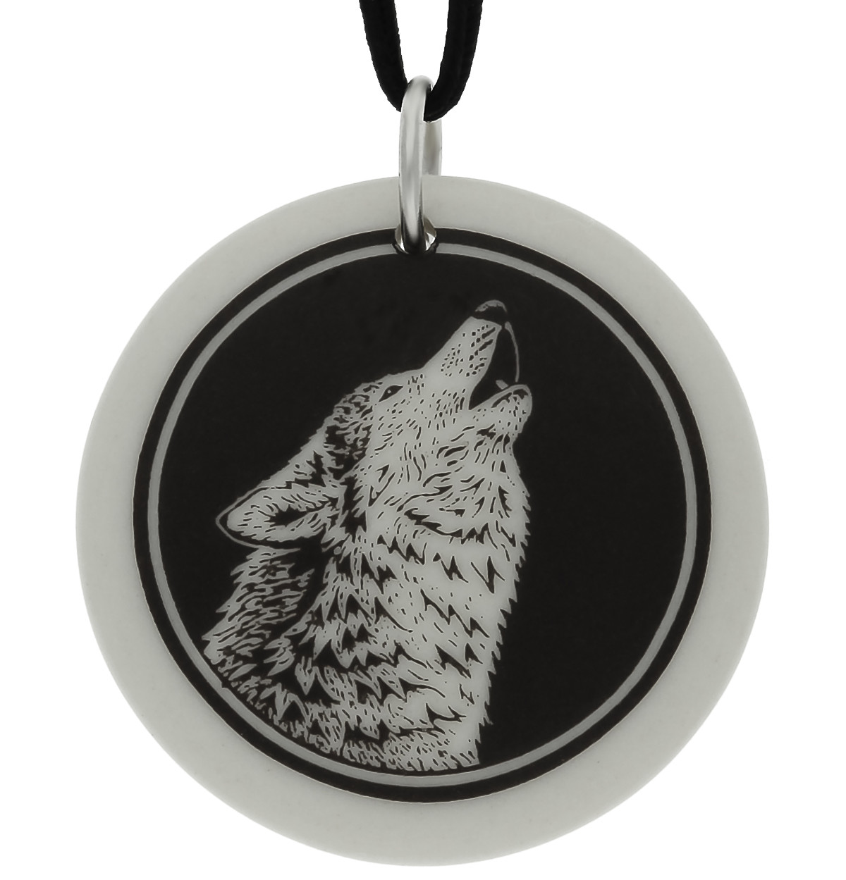 Gray Wolf Totem Round Handmade Porcelain Pendant
