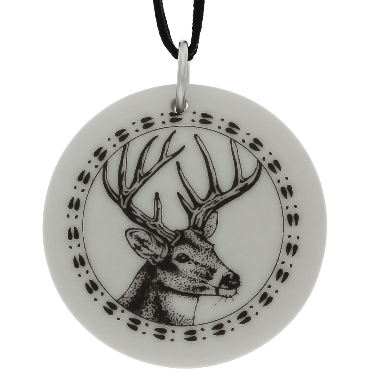 Whitetail Deer Totem Round Handmade Porcelain Pendant