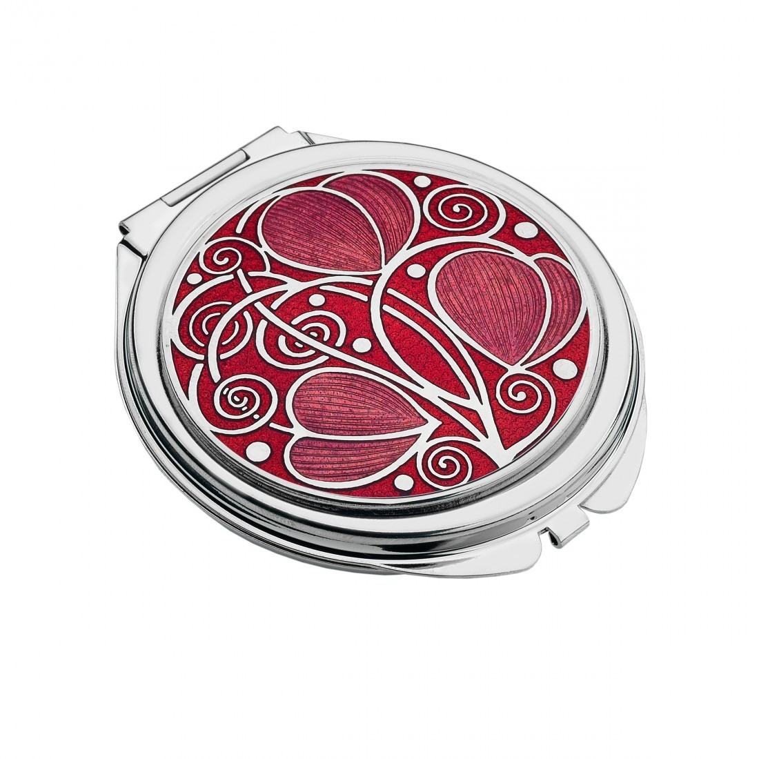 Enamel Rhodium Plated Celtic Mackintosh Rose Travel Makeup Mirror