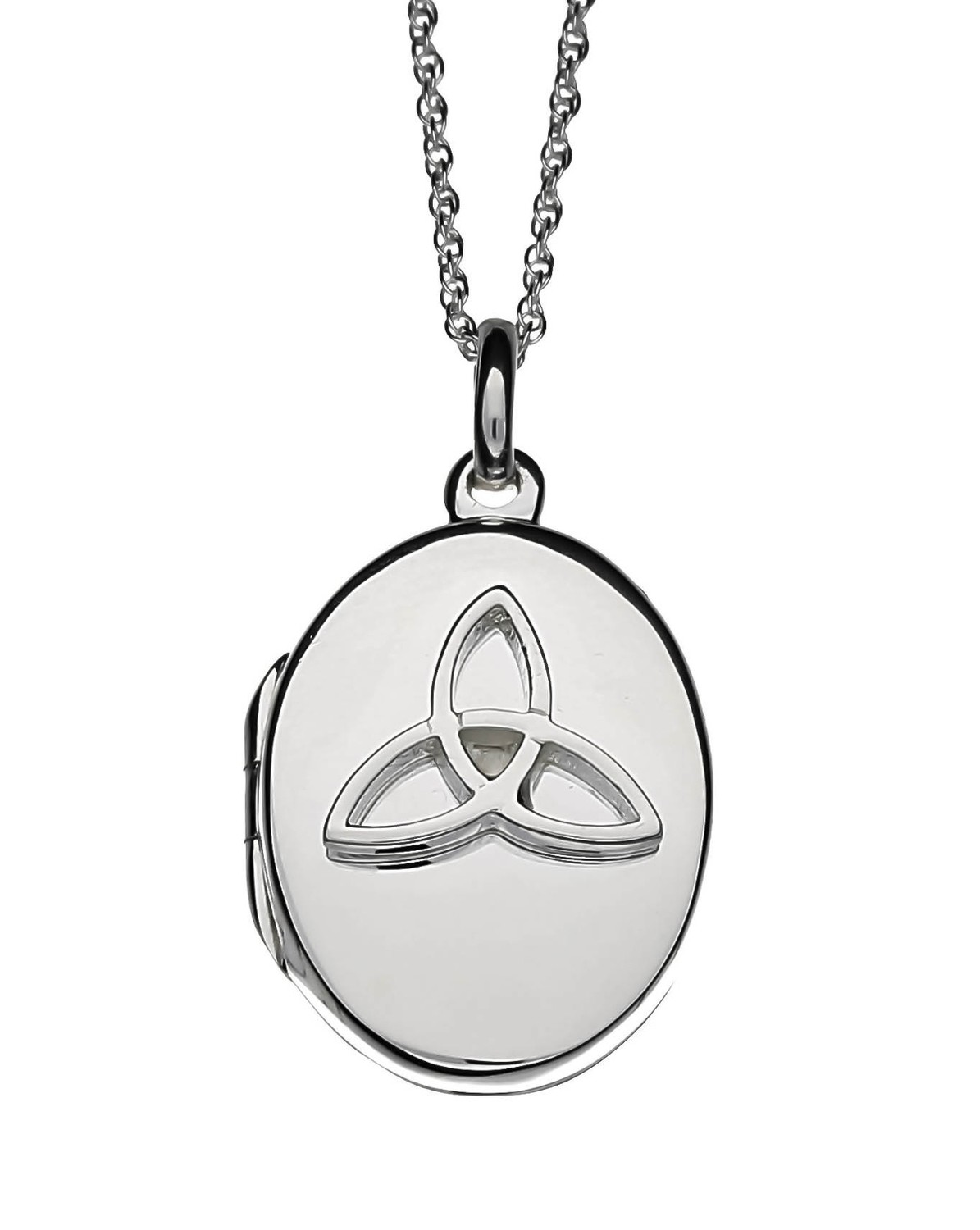 925 Sterling Silver Celtic Triquetra Oval Shaped Locket with Sterling Silver Chain