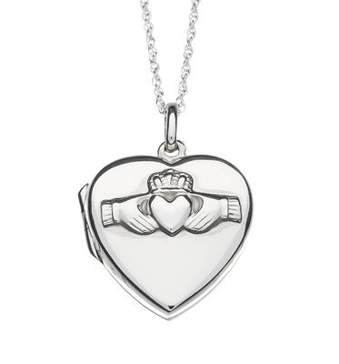925 Sterling Silver Celtic Claddagh Heart Shaped Locket with Sterling Silver Chain