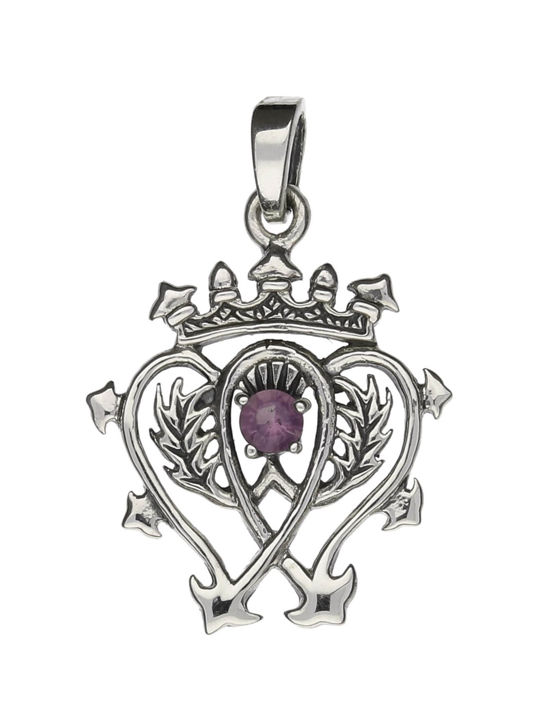 925 Sterling Silver Celtic Luckenbooth Pendant with Amethyst Colour Stone and Sterling Silver Chain