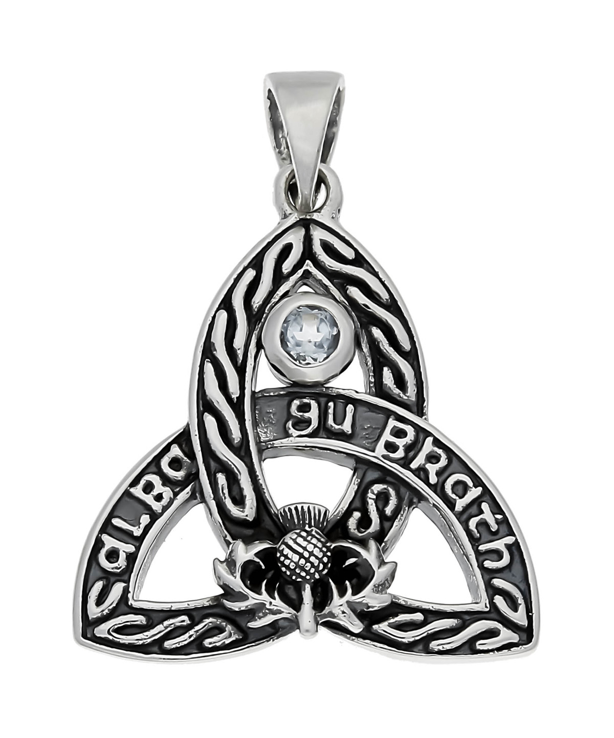 925 Sterling Silver Celtic Triquetra Thistle Pendant with Blue Topaz Gemstone and Sterling Silver Chain