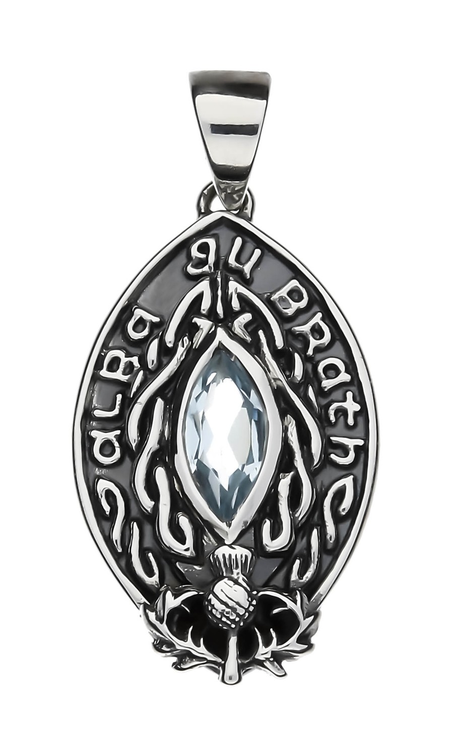 925 Sterling Silver Scotland Forever Eye Thistle Pendant with Blue Topaz Gemstone and Sterling Silver Chain