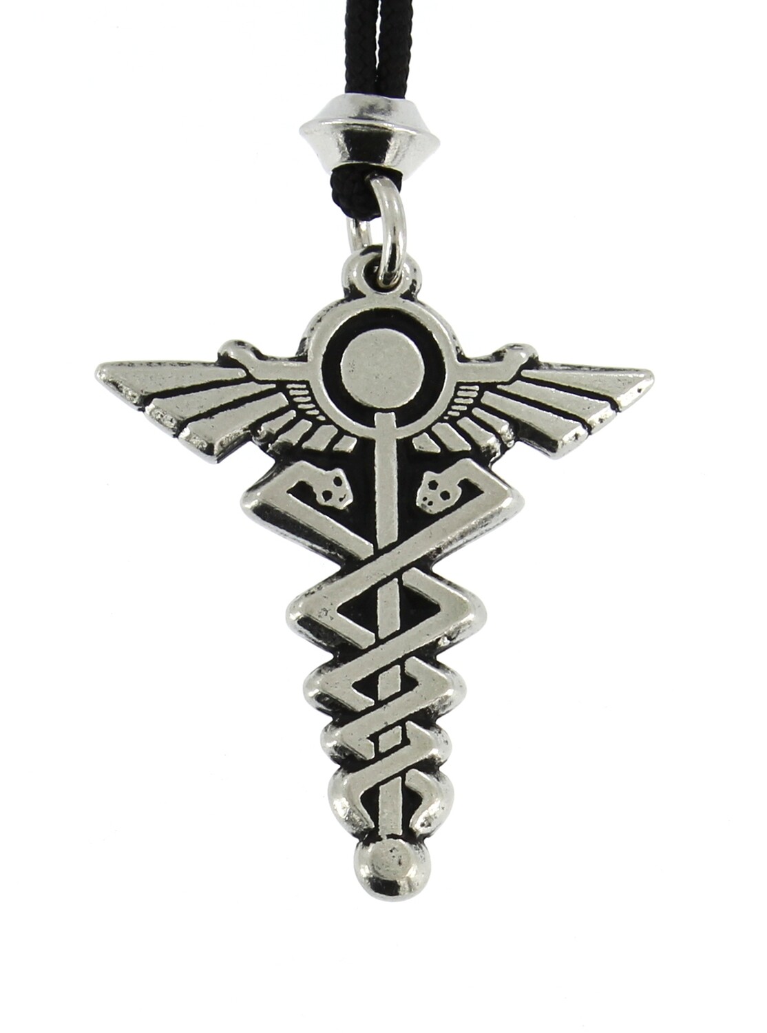 Hermes Caduceus Egyptian God Handmade Pewter Pendant ~ Mercury Healer Staff
