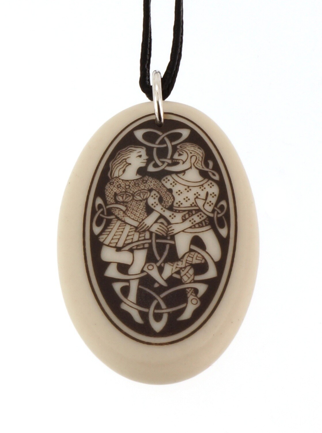Celtic Divine Couples Oval Handmade Porcelain Pendant