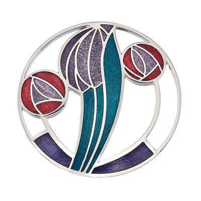 Enamel Rhodium Plated Celtic Mackintosh Purple Brooch