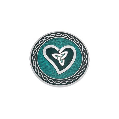 Enamel Rhodium Plated Celtic Wave Heart with Trinity Knot Green Brooch