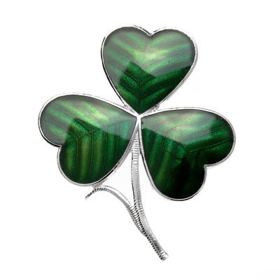 Enamel Rhodium Plated Shamrock Celtic Green Leaf Brooch