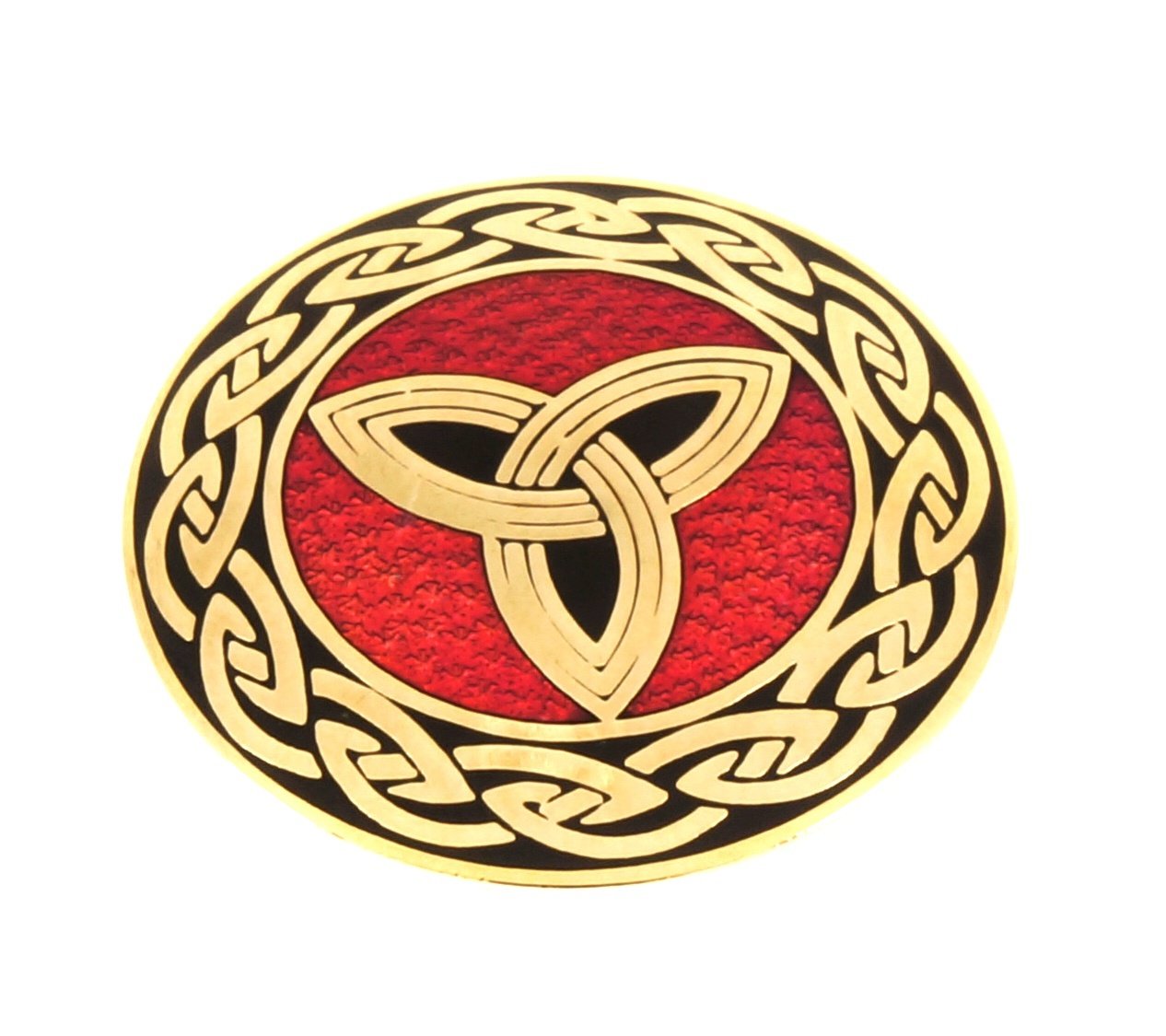 Enamel Rhodium Plated Celtic Triple Trinity Knot Red and Black Brooch