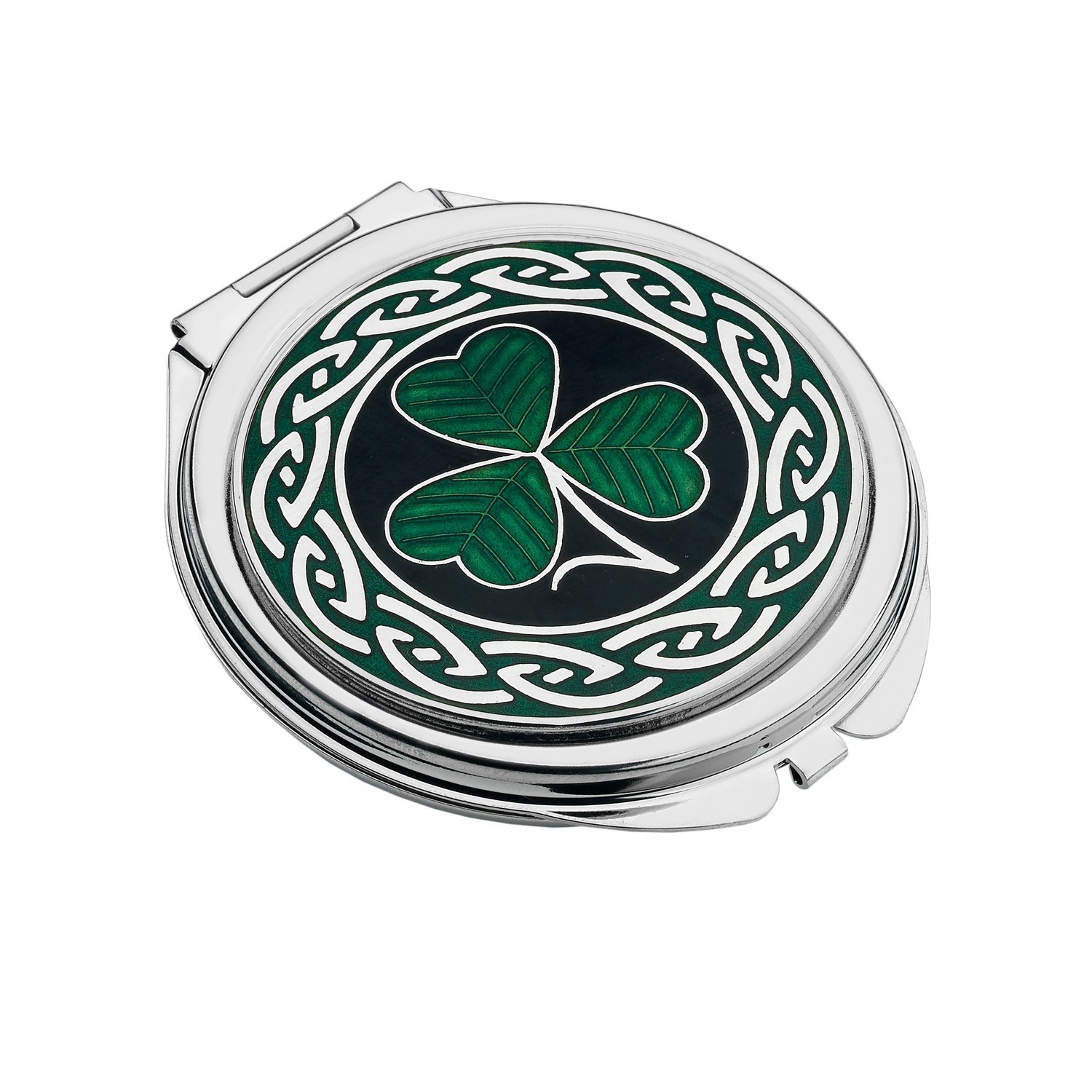 Enamel Rhodium Plated Shamrock Celtic Travel Makeup Mirror #2