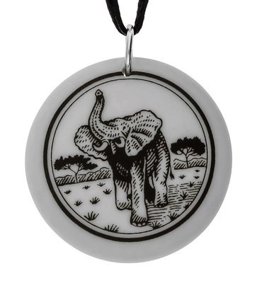 African Elephant Totem Round Handmade Porcelain Pendant