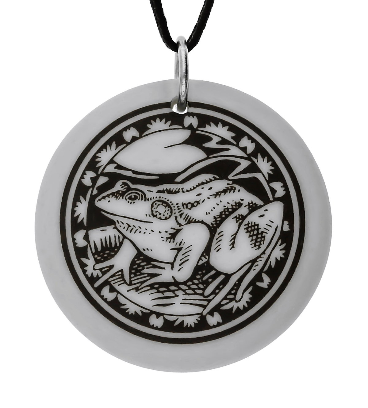 American Bullfrog Totem Round Handmade Porcelain Pendant