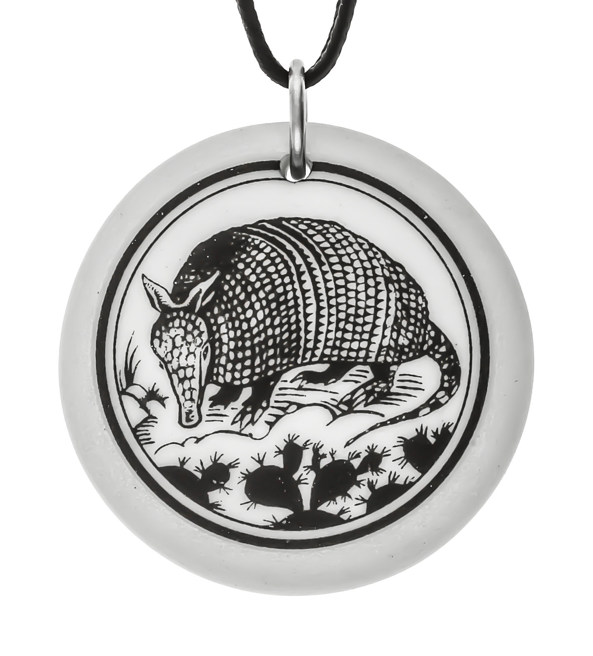Armadillo Totem Round Handmade Porcelain Pendant