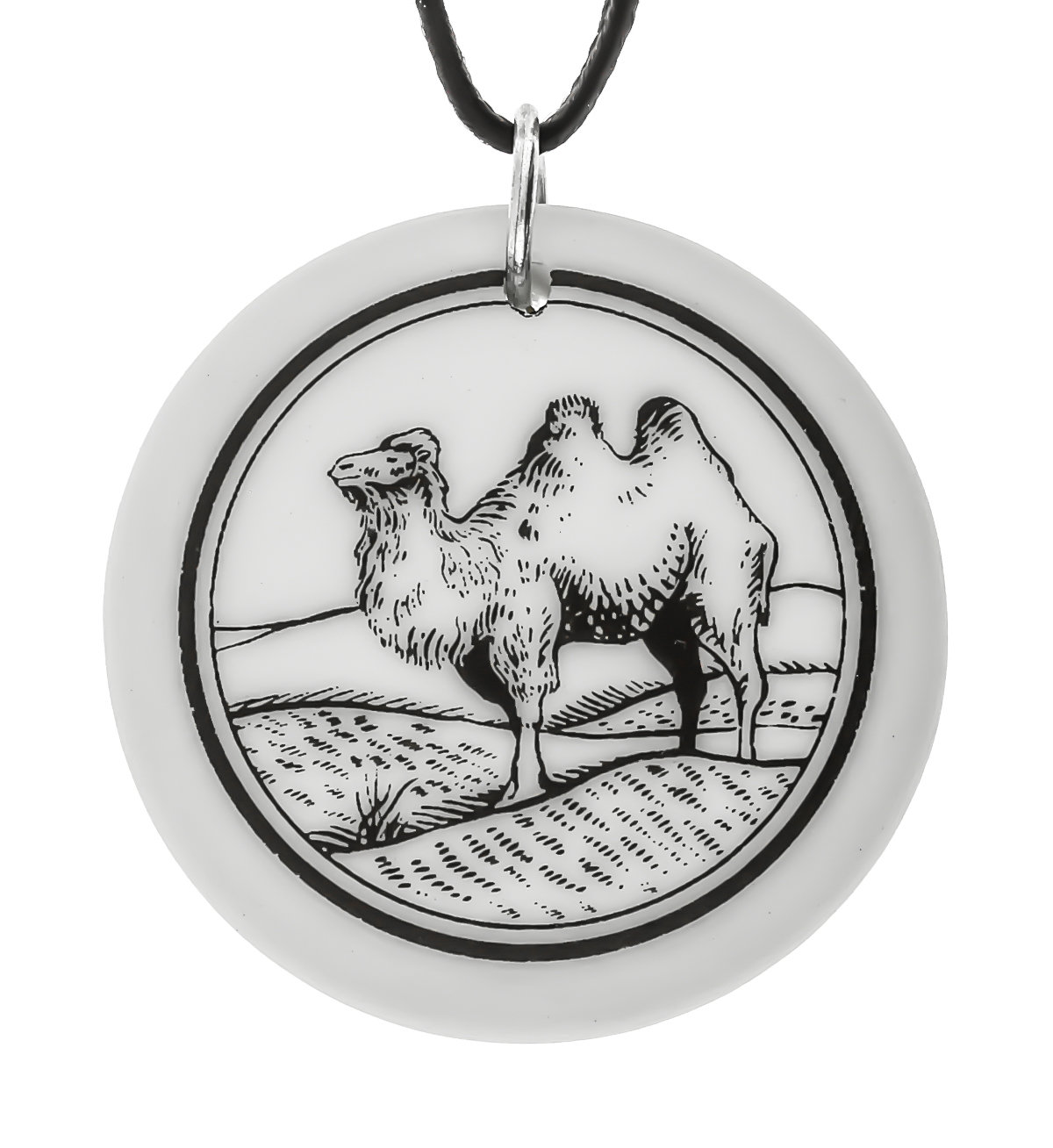 Bactrian Camel Totem Round Handmade Porcelain Pendant