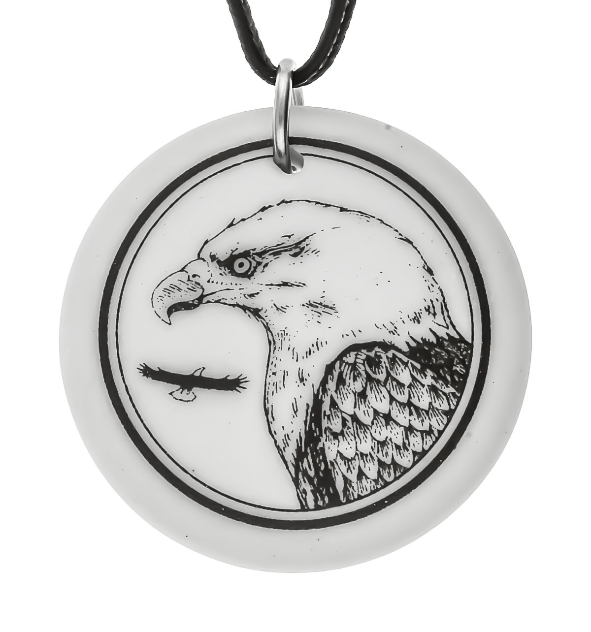 Bald Eagle Totem Round Handmade Porcelain Pendant