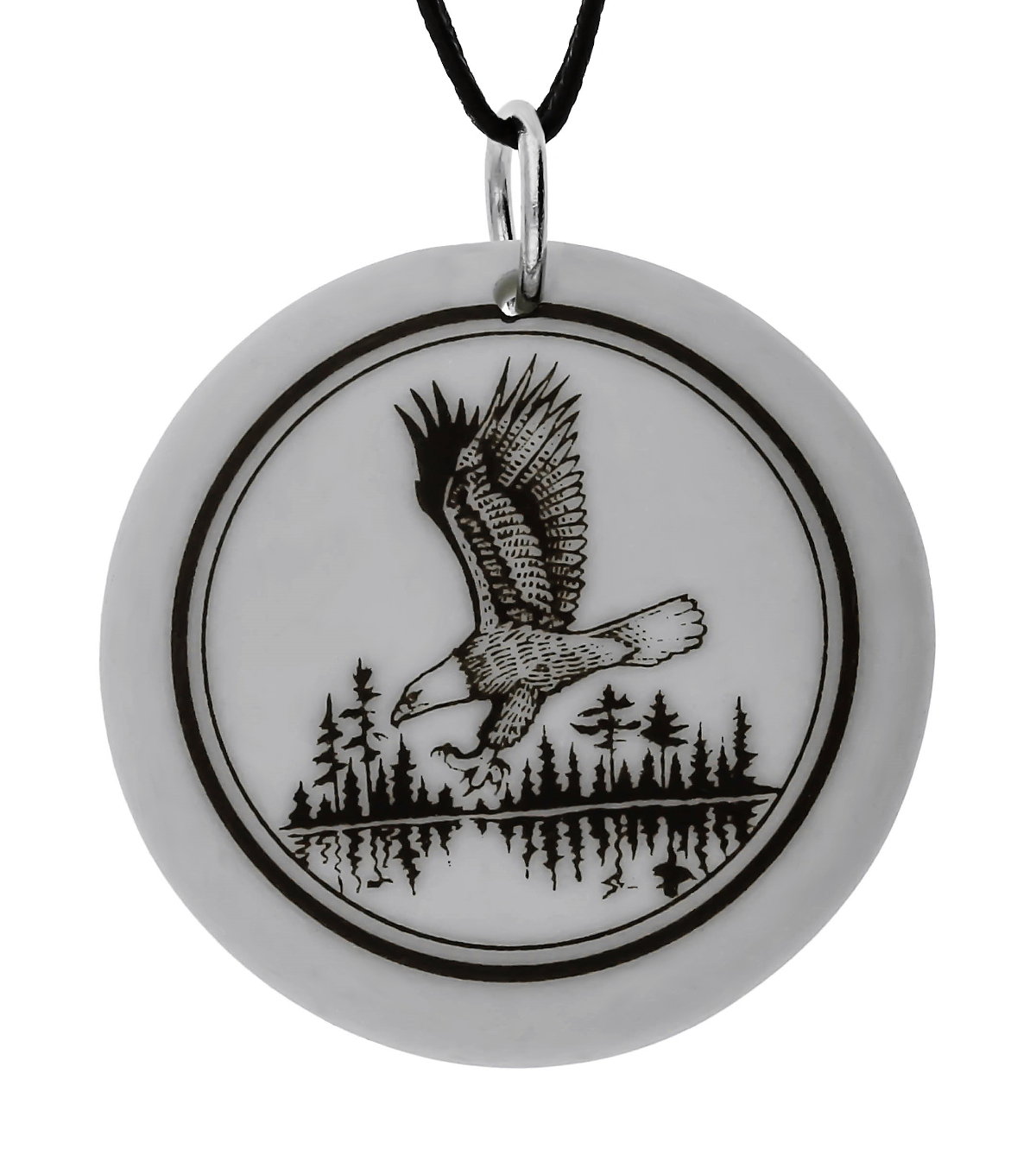 Bald Eagle Totem Round Handmade Porcelain Pendant