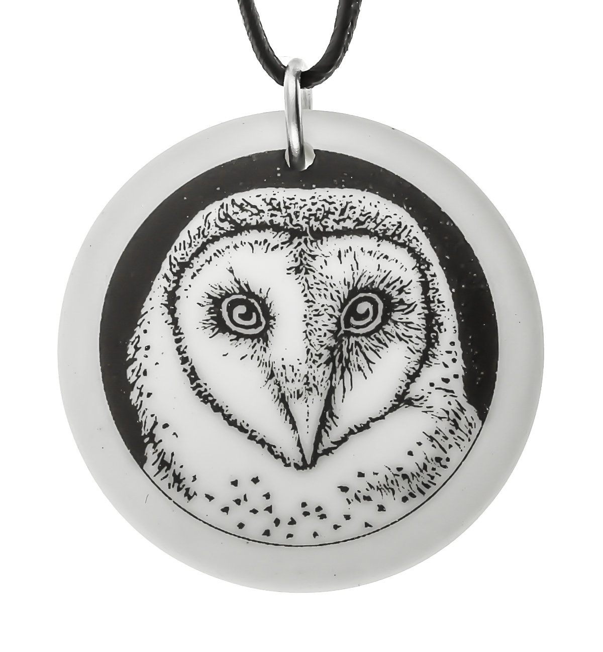 Barn Owl Totem Round Handmade Porcelain Pendant