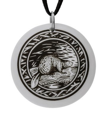 Beaver Totem Round Handmade Porcelain Pendant