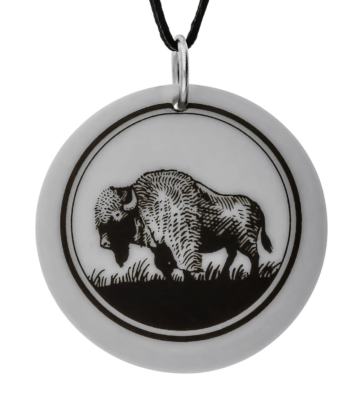 Bison Totem Round Handmade Porcelain Pendant