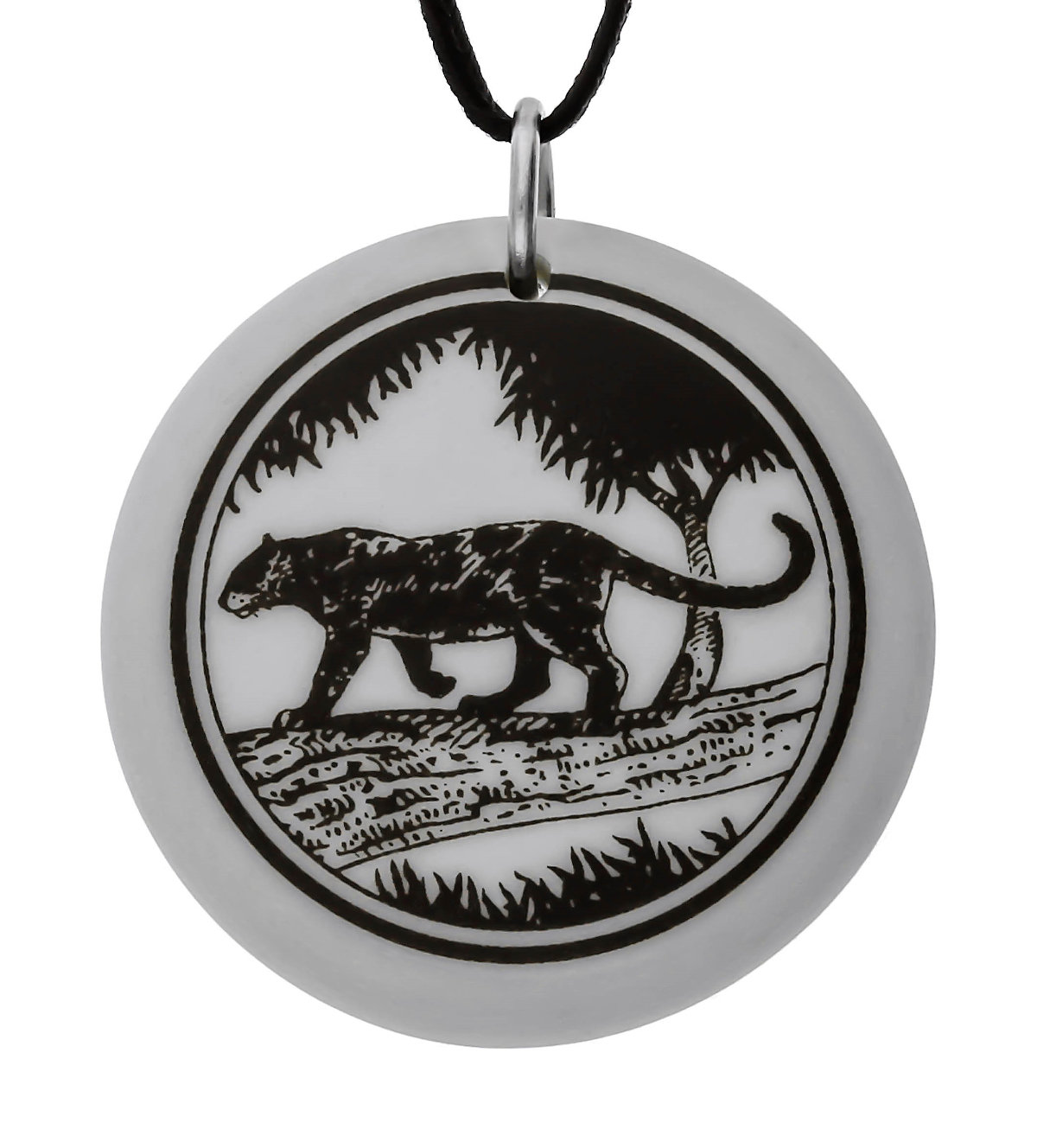Black Panther Totem Round Handmade Porcelain Pendant