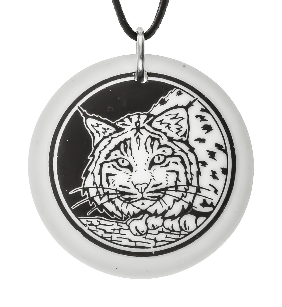 Bobcat Totem Round Handmade Porcelain Pendant