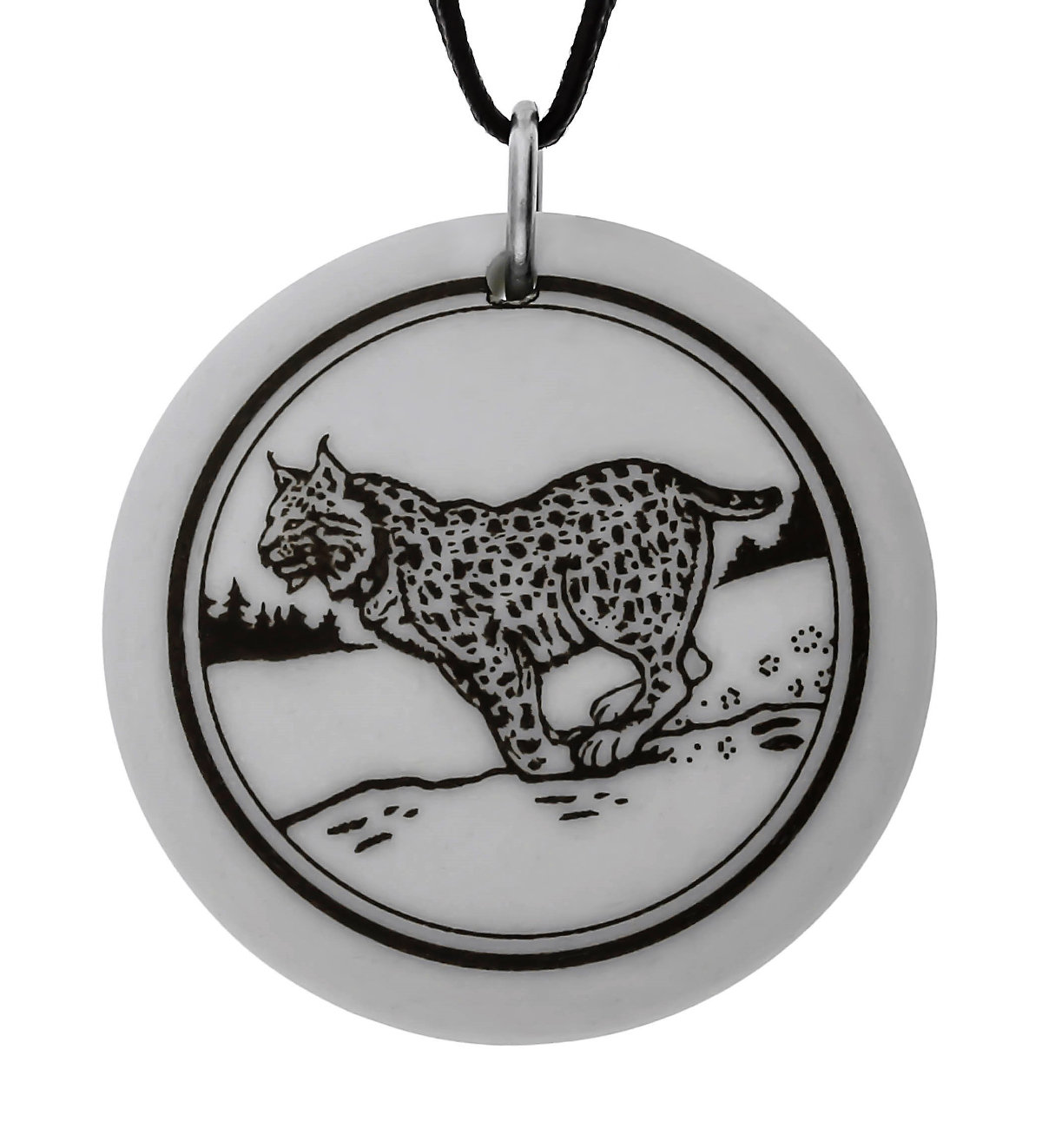 Bobcat Totem Round Handmade Porcelain Pendant