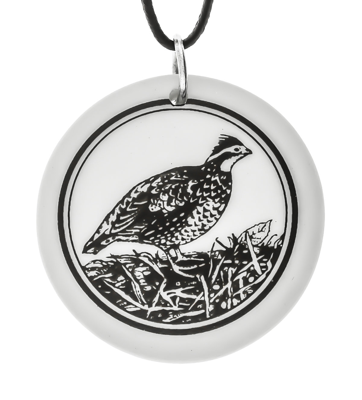 Bobwhite Totem Round Handmade Porcelain Pendant
