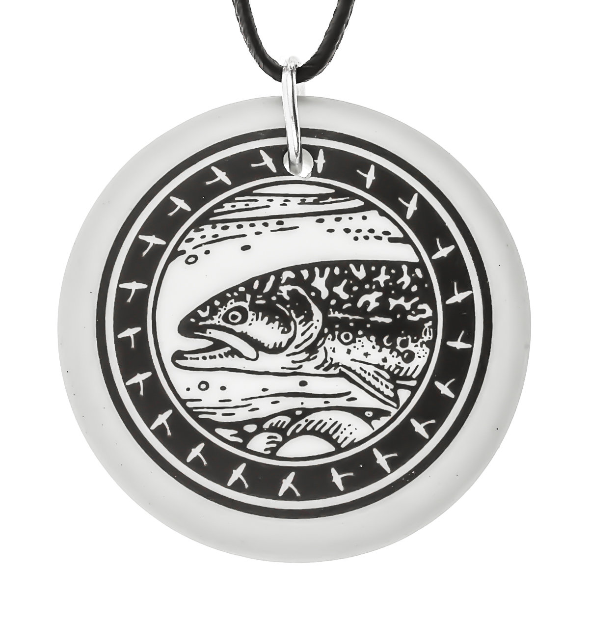Brook Trout Totem Round Handmade Porcelain Pendant
