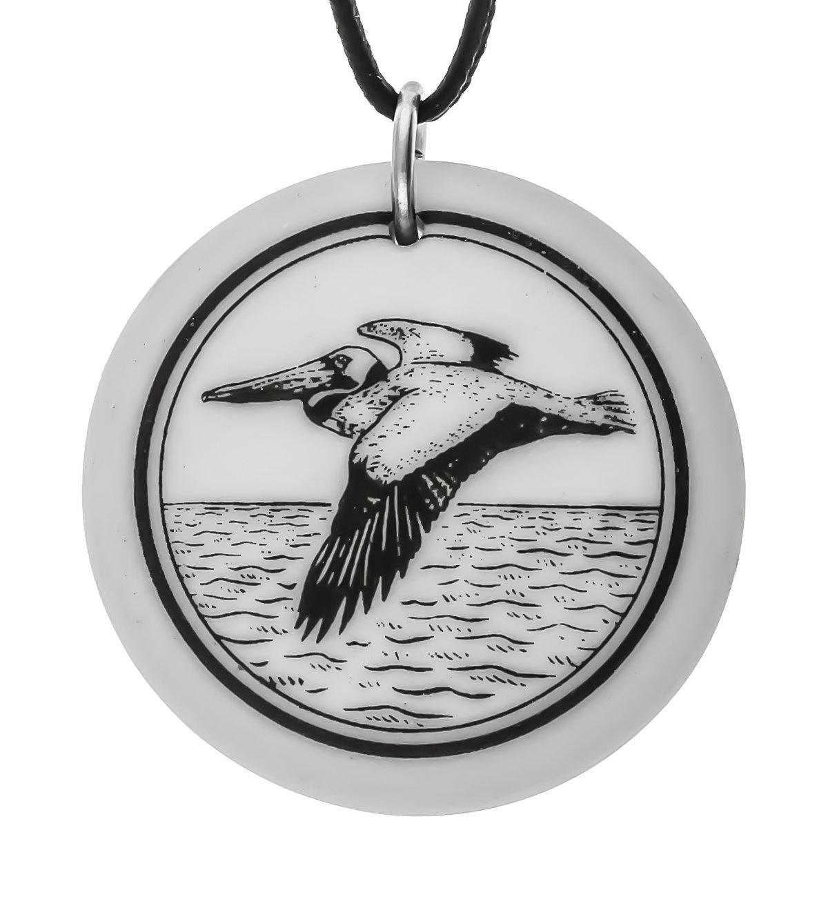 Brown Pelican Totem Round Handmade Porcelain Pendant