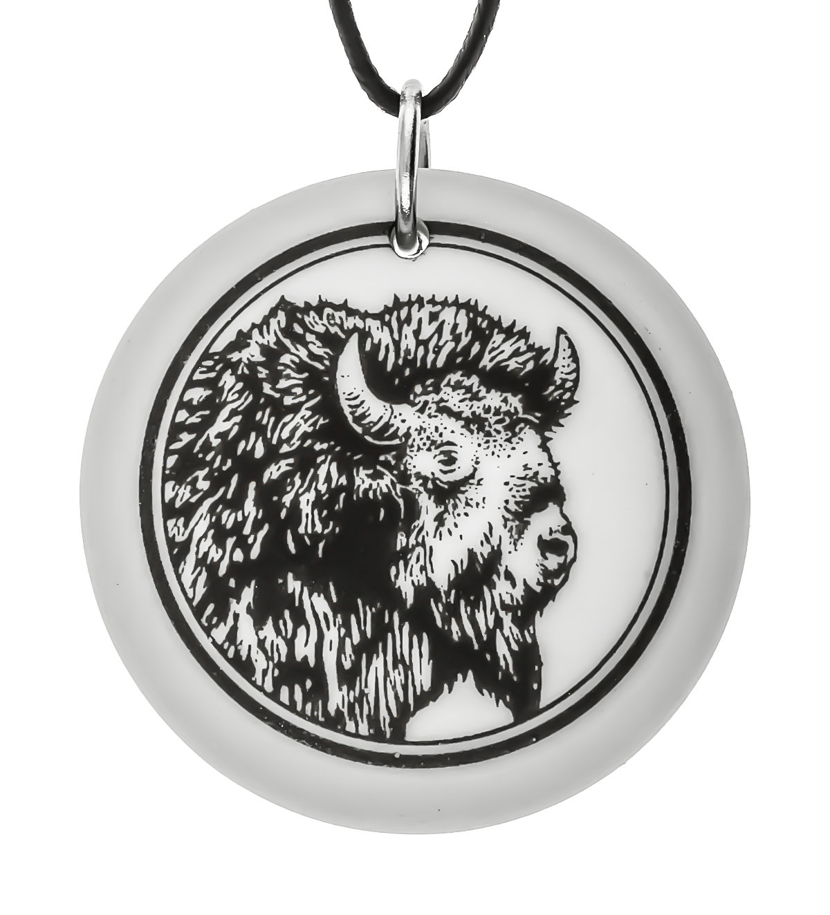 Bison Buffalo Totem Round Handmade Porcelain Pendant