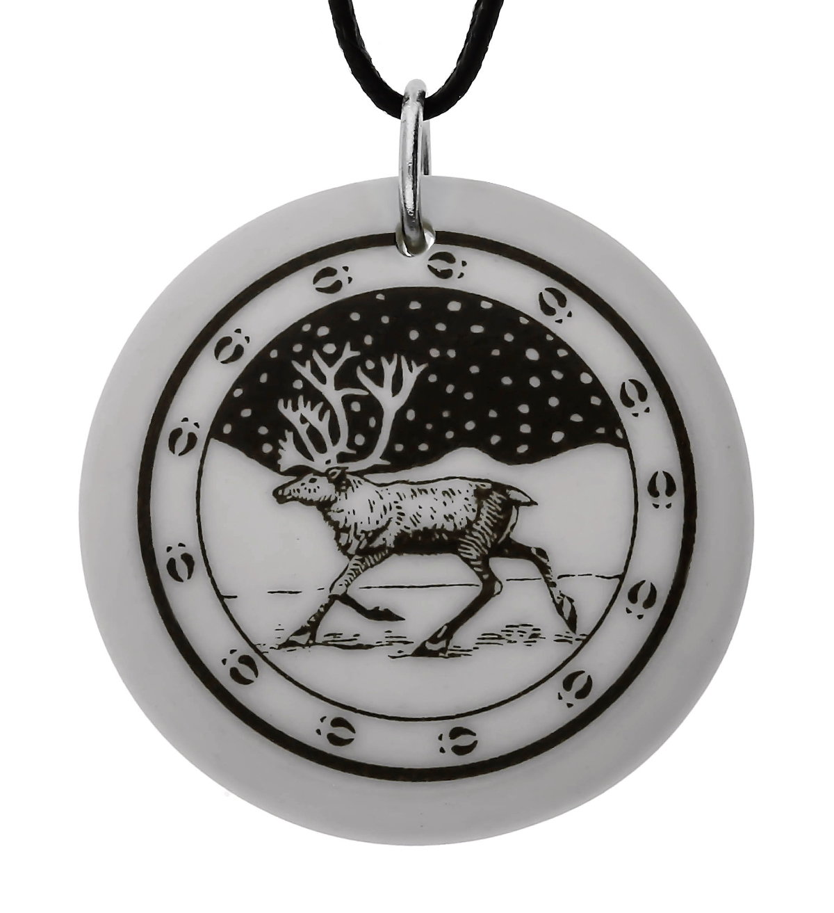 Caribou Totem Round Handmade Porcelain Pendant