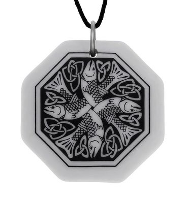 Celtic Fish Octagon Handmade Porcelain Pendant