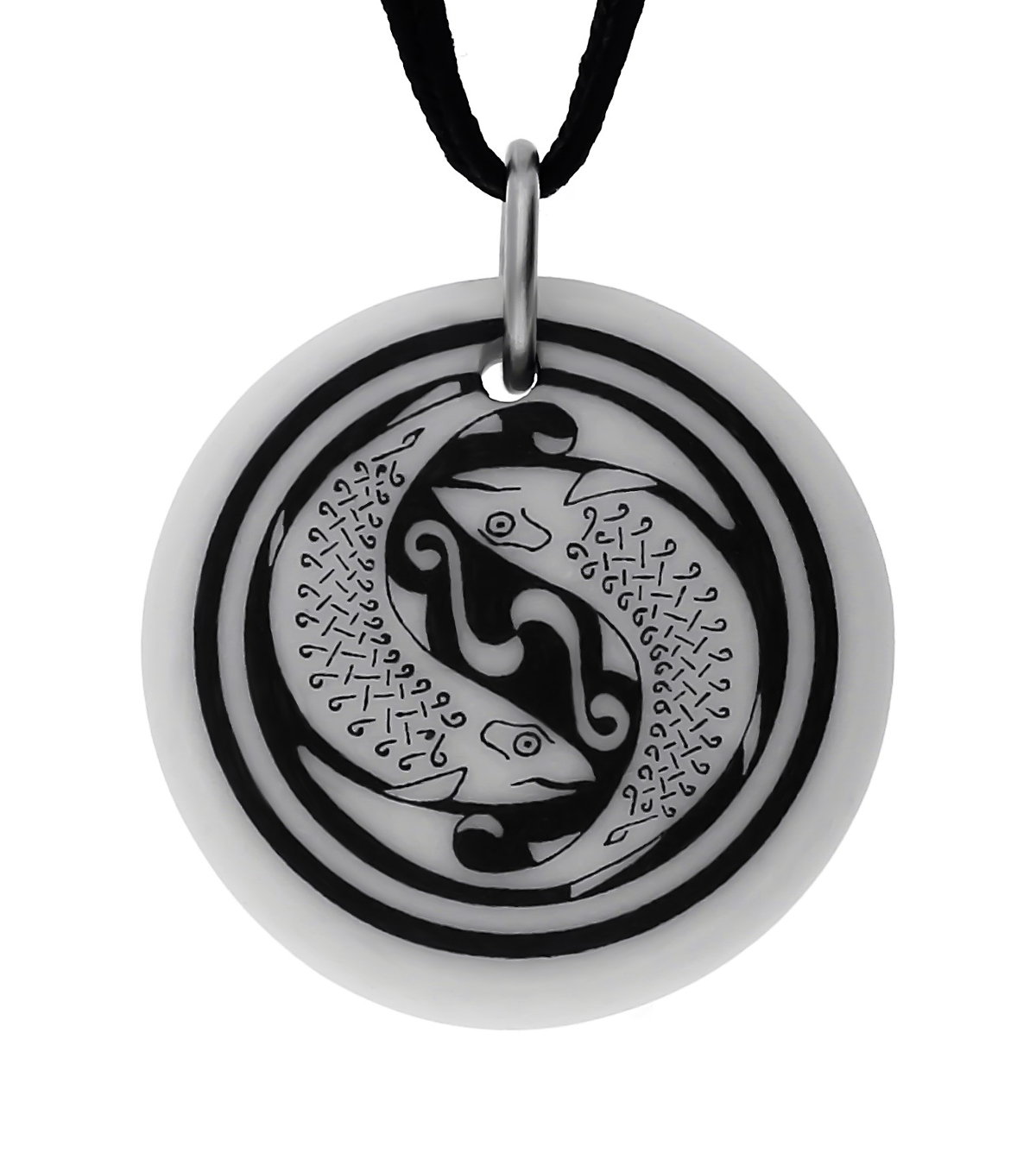 Celtic Fish Round Handmade Porcelain Pendant
