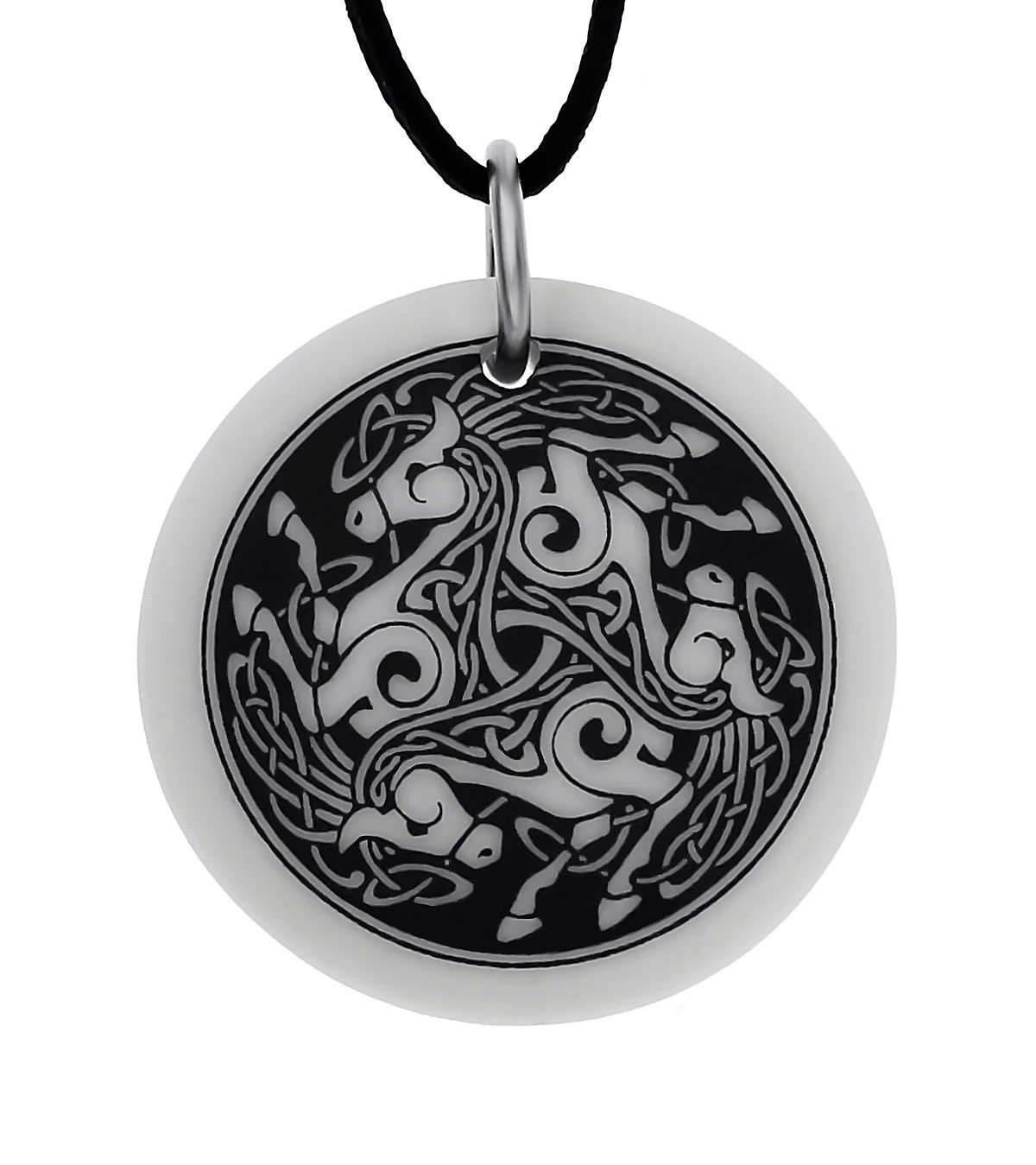 Celtic Horse Triscele Round Handmade Porcelain Pendant