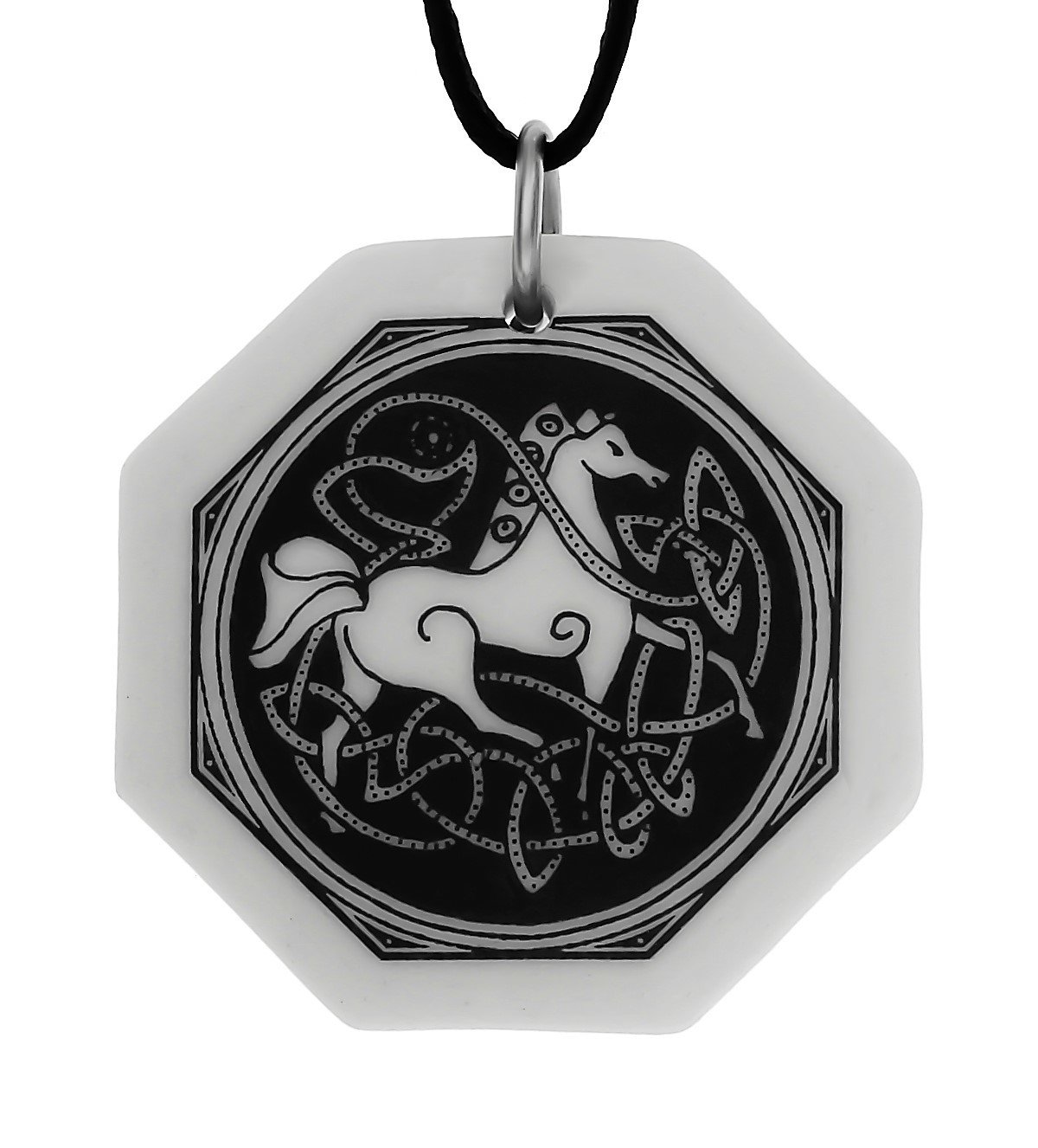 Celtic Horse Octagon Handmade Porcelain Pendant