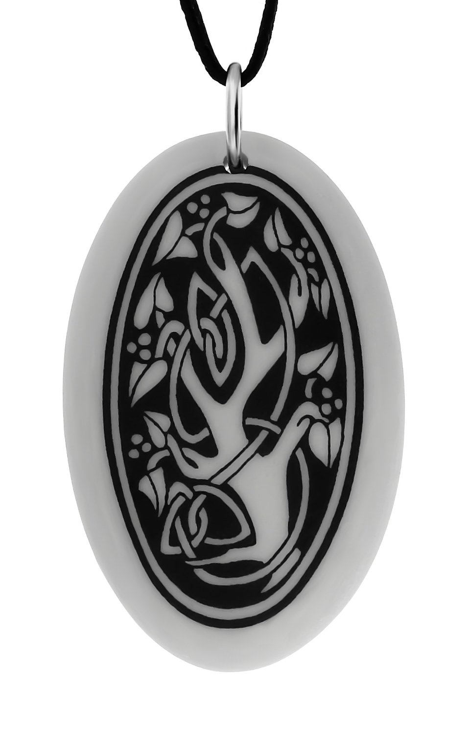 Celtic Sacred Tree of Life Oval Handmade Porcelain Pendant