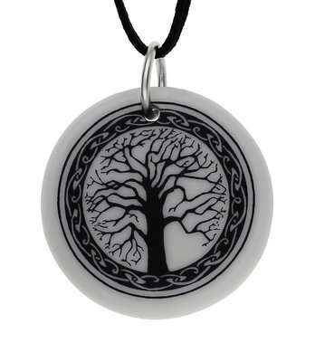 Celtic Sacred Tree of Life Round Handmade Porcelain Pendant