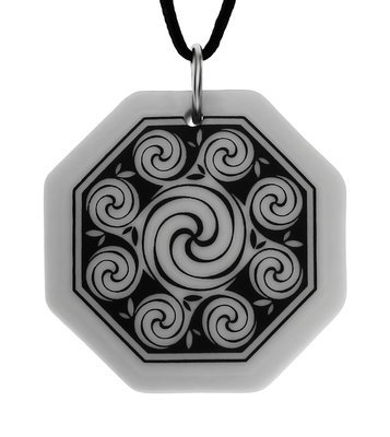 Celtic Spirals Triscele Octagon Handmade Porcelain Pendant