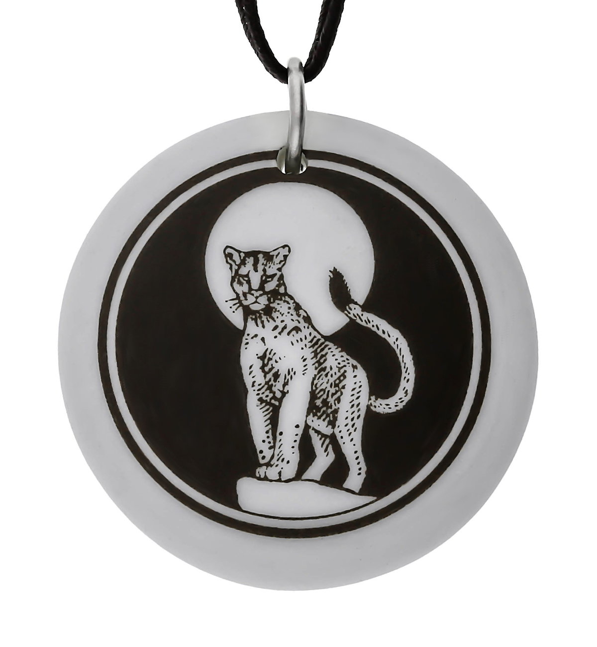 Cougar Totem Round Handmade Porcelain Pendant