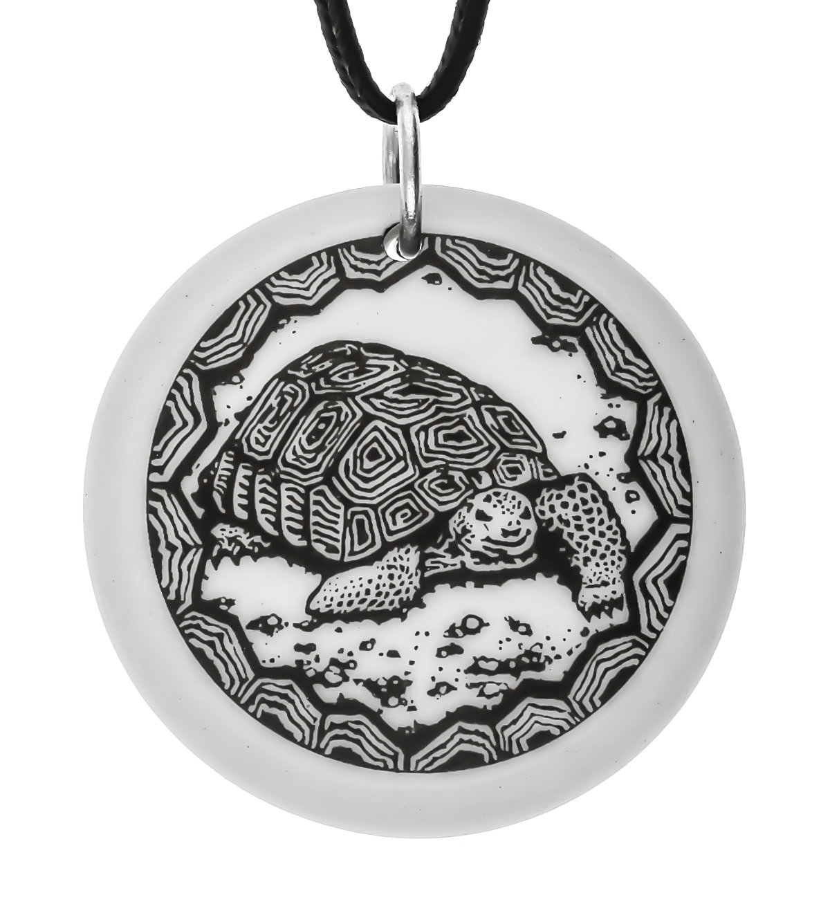 Desert Tortoise Totem Round Handmade Porcelain Pendant