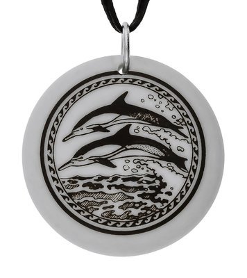 Dolphin Totem Round Handmade Porcelain Pendant