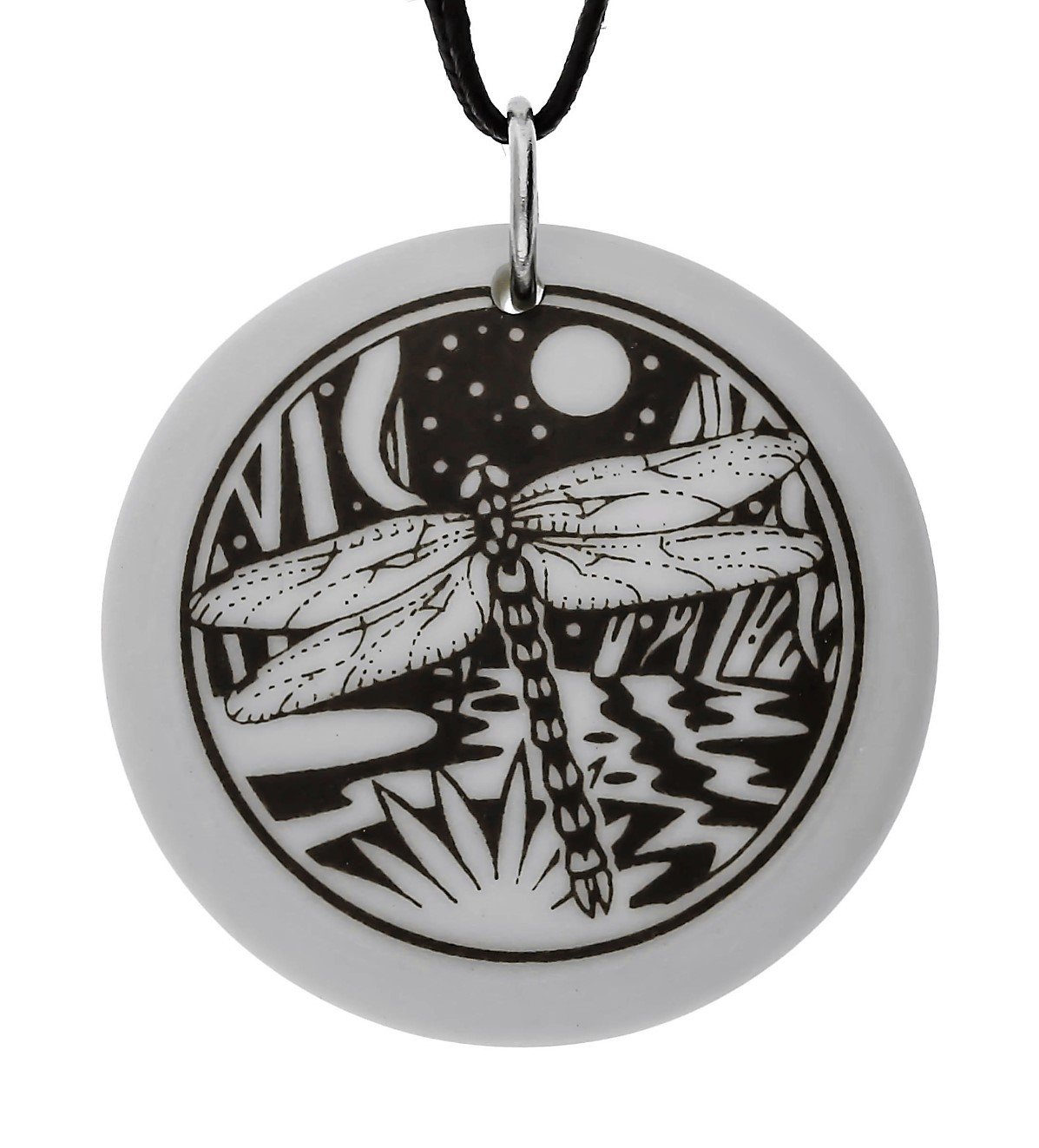 Dragonfly Totem Round Handmade Porcelain Pendant