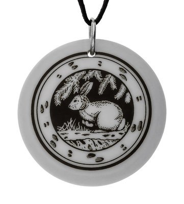 Eastern Cottontail Rabbit Totem Round Handmade Porcelain Pendant