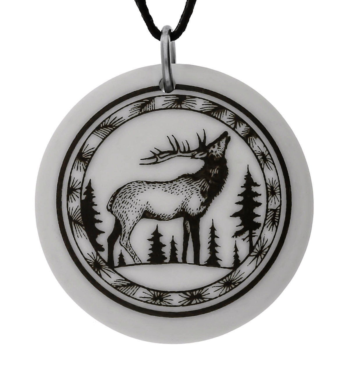 Elk Totem Round Handmade Porcelain Pendant