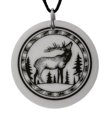 Elk Totem Round Handmade Porcelain Pendant