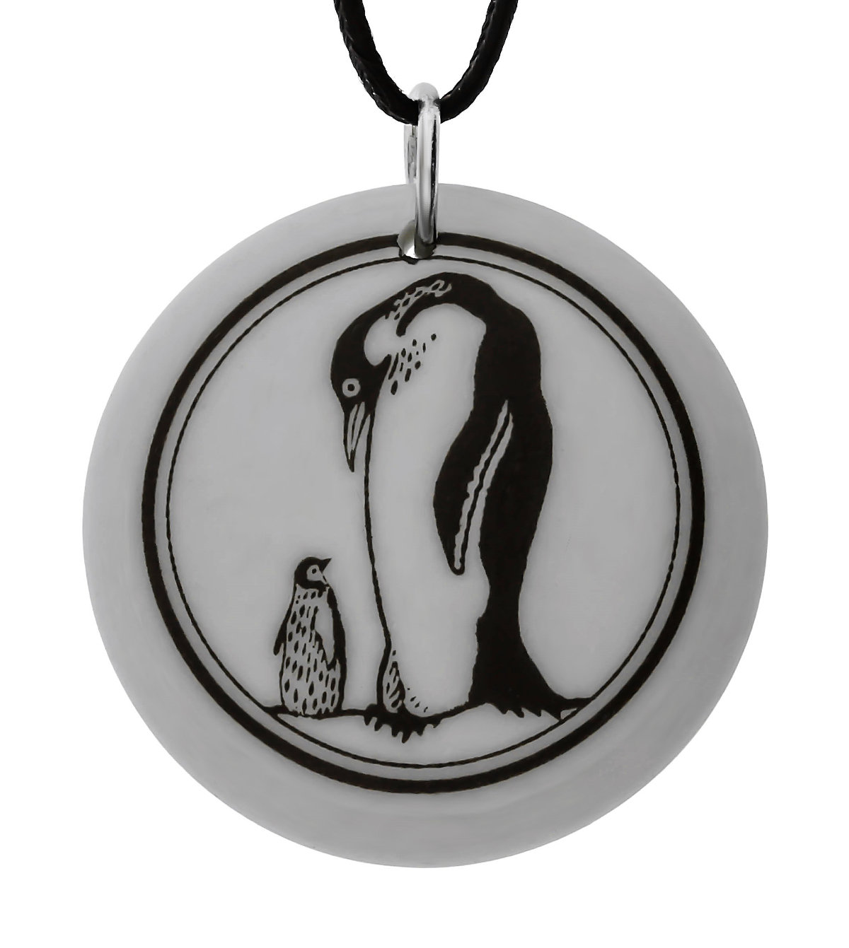 Emperor Penguin Totem Round Porcelain Handmade Pendant