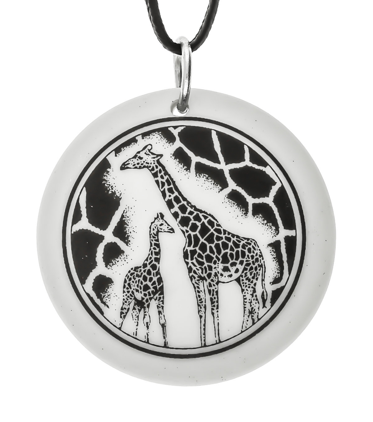 Giraffe Totem Round Handmade Porcelain Pendant