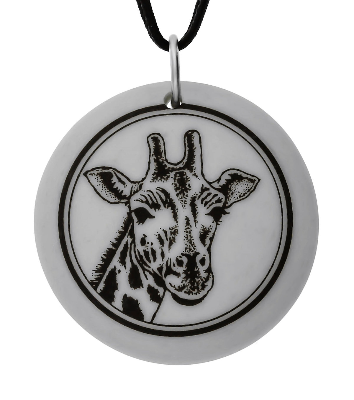 Giraffe Totem Round Handmade Porcelain Pendant