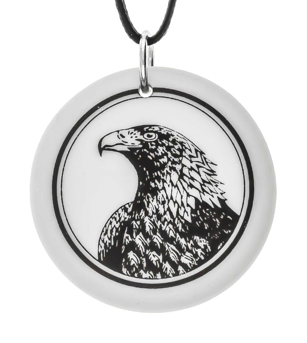 Golden Eagle Totem Round Handmade Porcelain Pendant